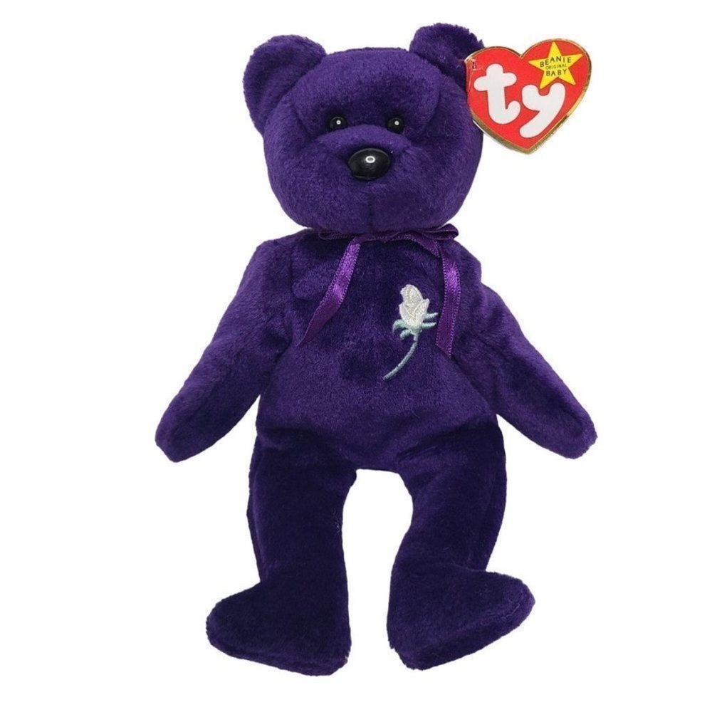 Ty Beanie Baby Princess Bear . ( Princess Diana Purple Bear )  1999
